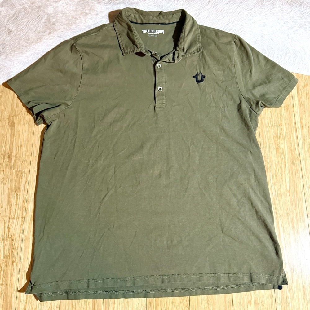 True Religion Polo Shirt Army Green Men's Size XL With Left Embroidered Logo $79